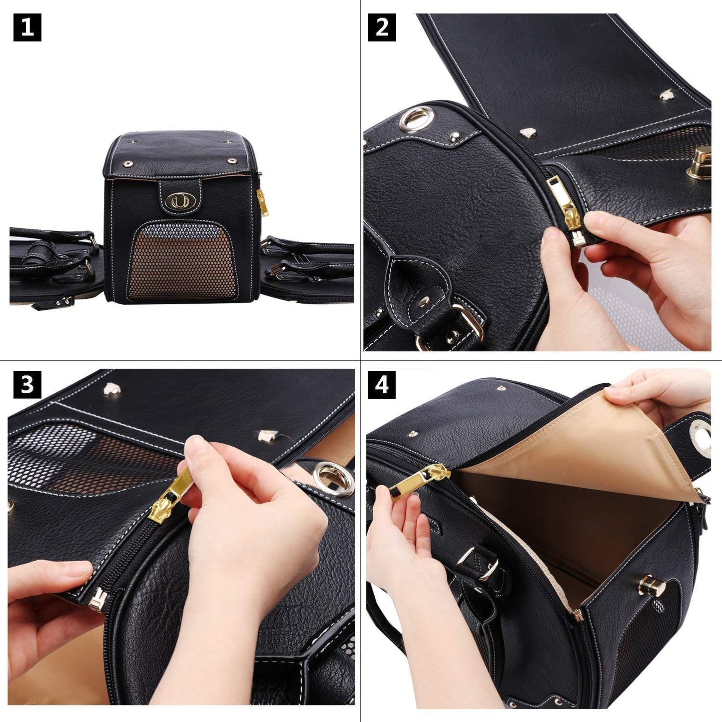 Foldable Pet Carrier Bag – Waterproof Premium PU Leather Travel Dog & Cat Carrier - Operation Cozy Paws