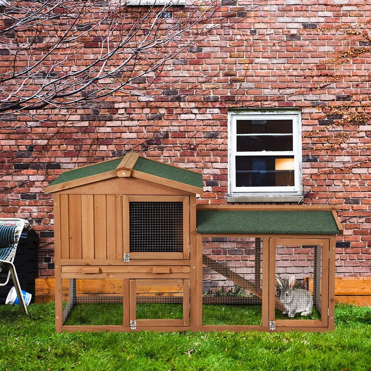 Indoor Outdoor Rabbit Hutch – Waterproof Bunny Cage with Ramp & Removable Tray - Operation Cozy Paws