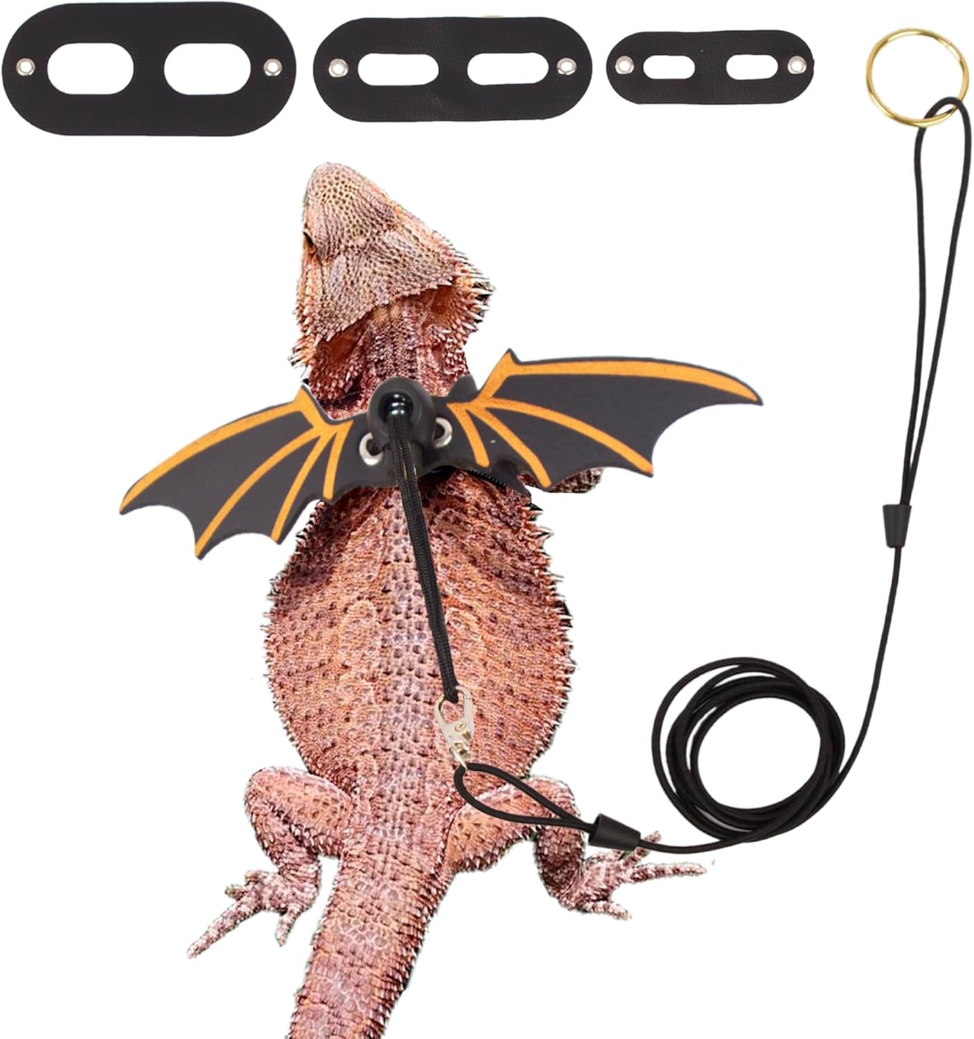 Bearded Dragon Leash Harness – Leather Wings Reptile Harness with Removable Leash - Operation Cozy Paws