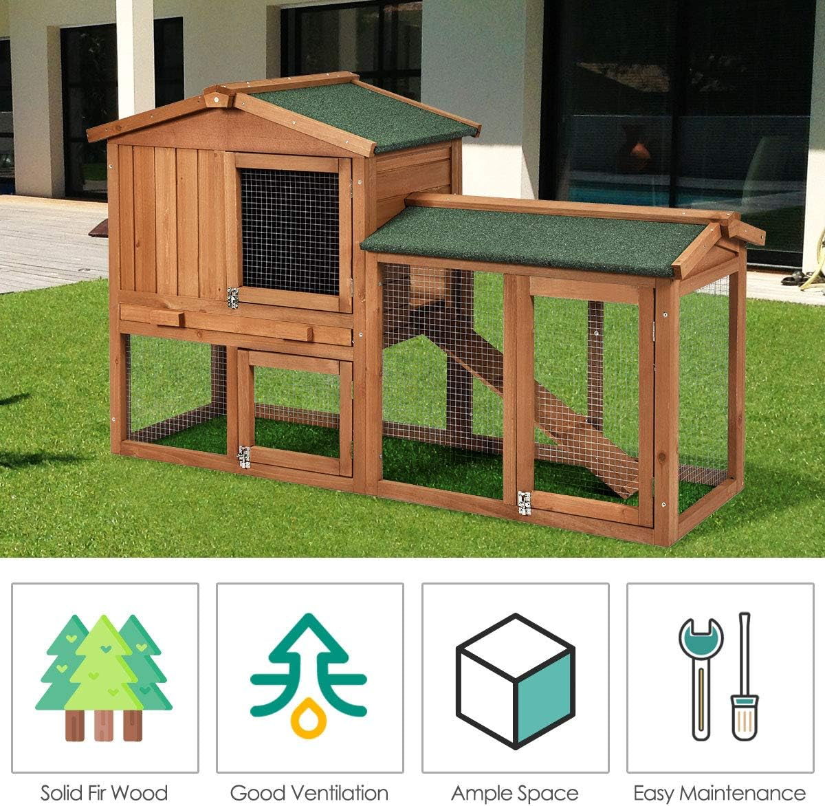Indoor Outdoor Rabbit Hutch – Waterproof Bunny Cage with Ramp & Removable Tray - Operation Cozy Paws