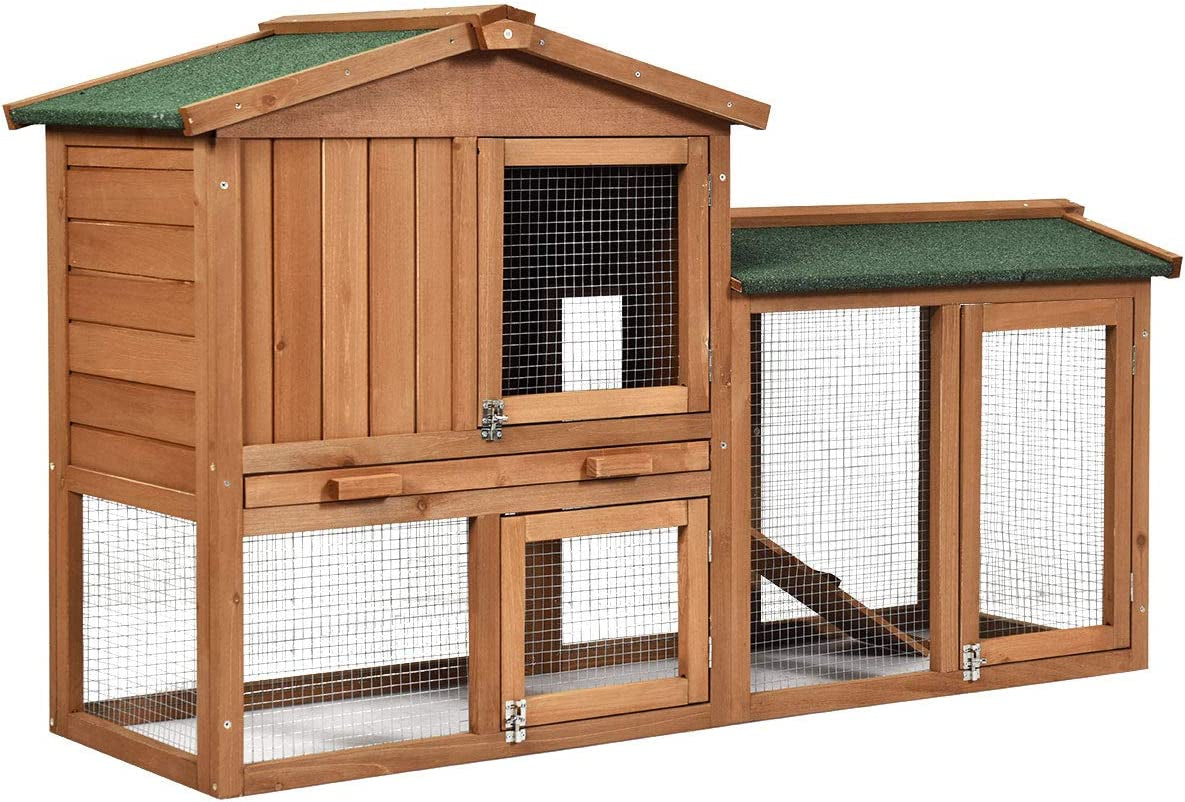 Indoor Outdoor Rabbit Hutch – Waterproof Bunny Cage with Ramp & Removable Tray - Operation Cozy Paws
